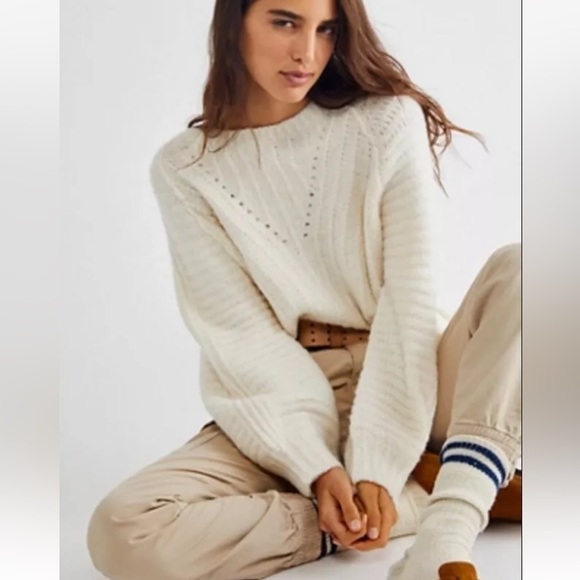 Free People Carter Pullover Ivory Fuzzy Size Large - Picture 4 of 8